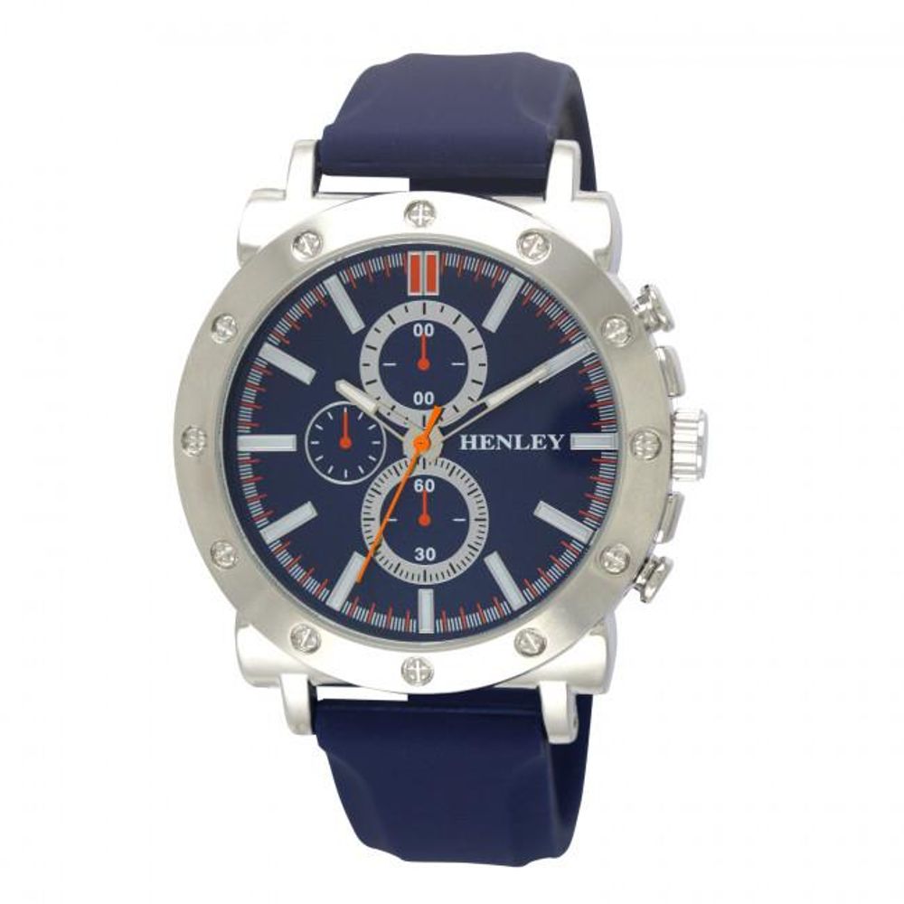 Henley Men's Polished Dial Blue Silicone Sports Rubber Strap Watch H02205.6