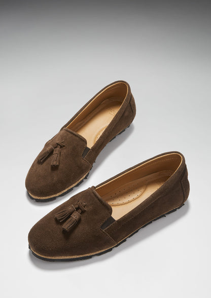 Women’s Tasselled Espadrilles – Brown Suede Slip-On Flats