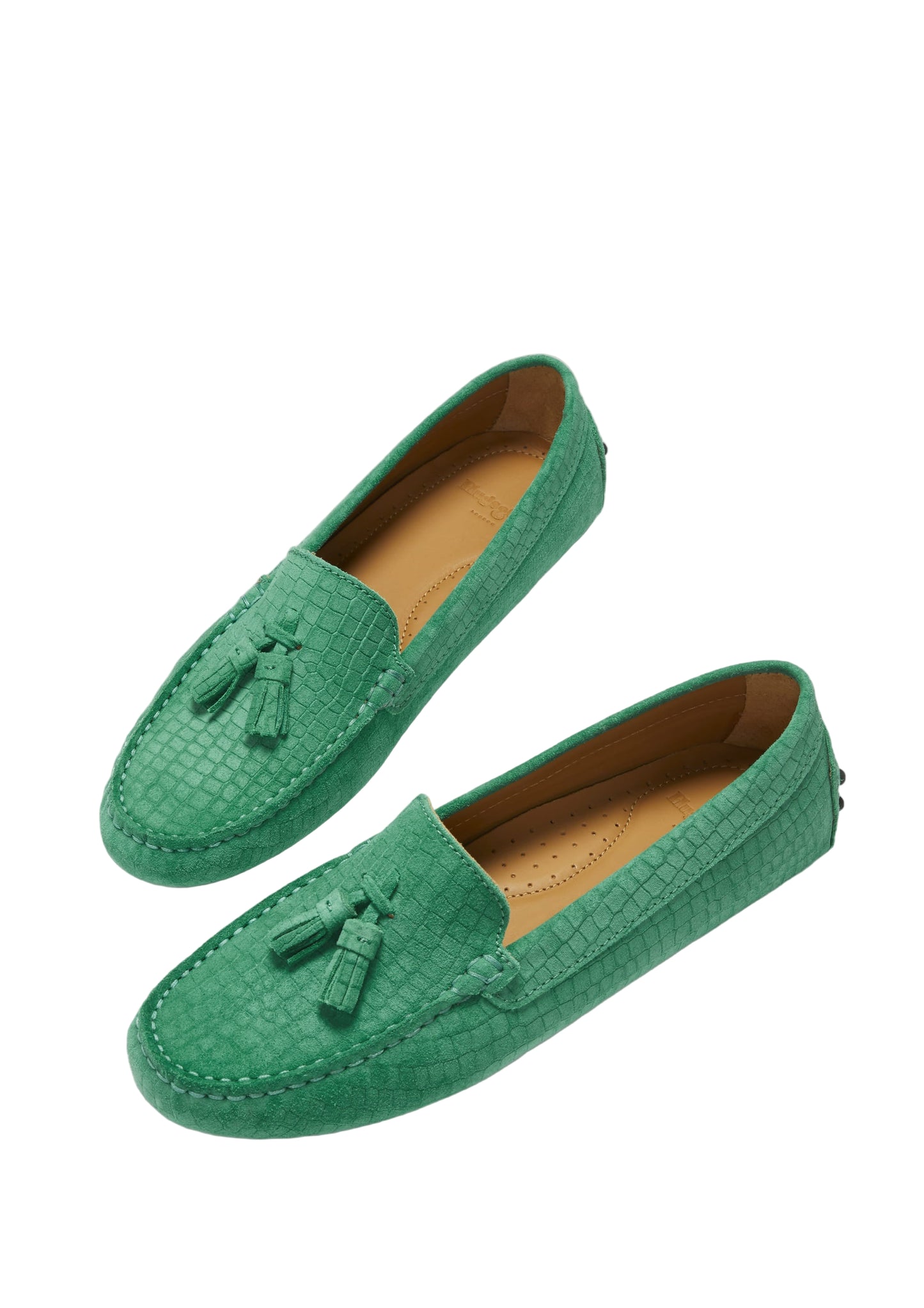 Women’s Tasselled Driving Loafers – Emerald Embossed Suede
