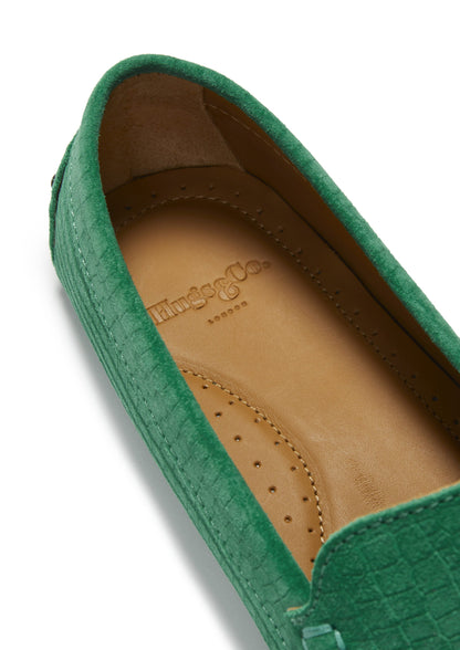 Women’s Tasselled Driving Loafers – Emerald Embossed Suede