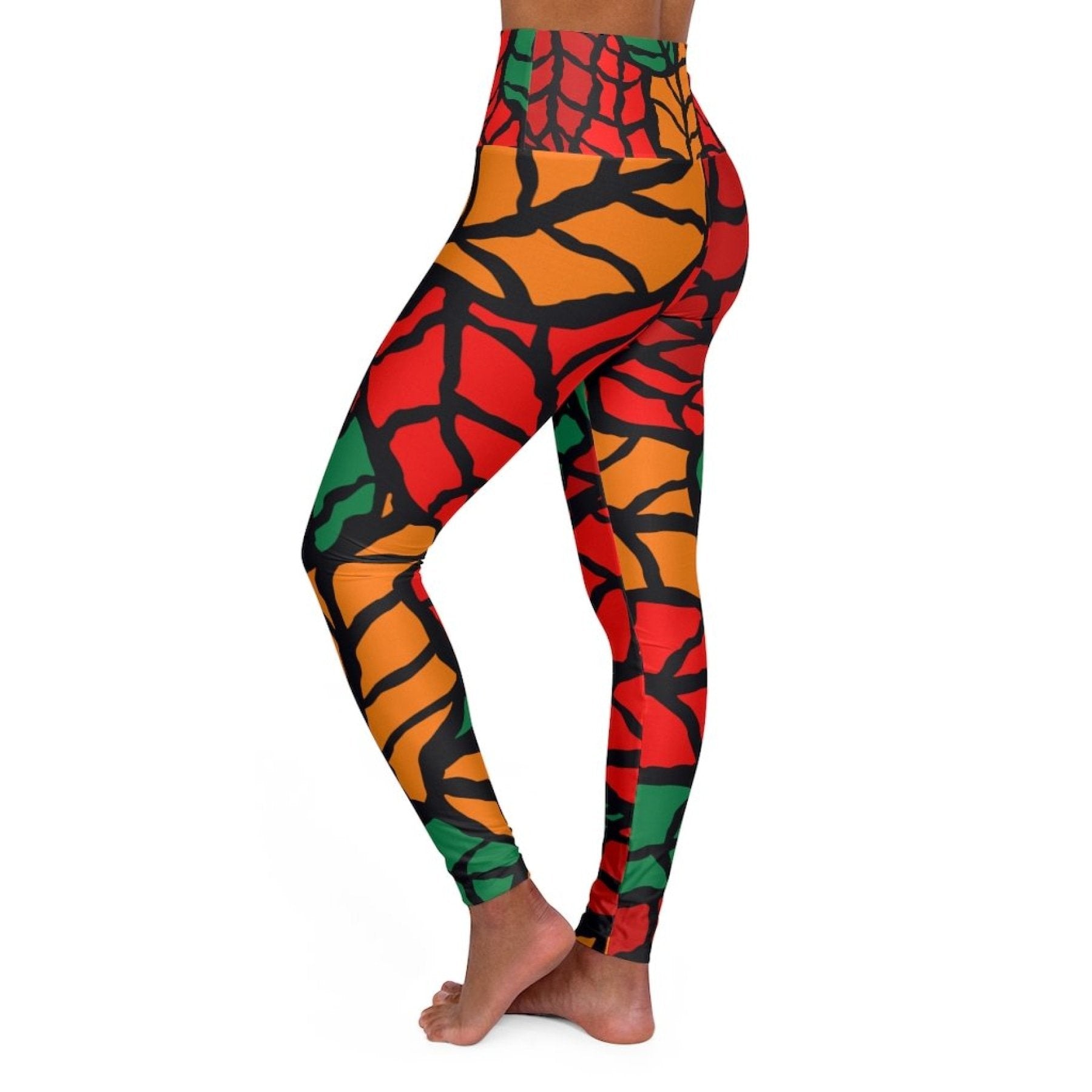 Women Leggings, Red And Green Autumn Leaf Style Fitness Pants-7