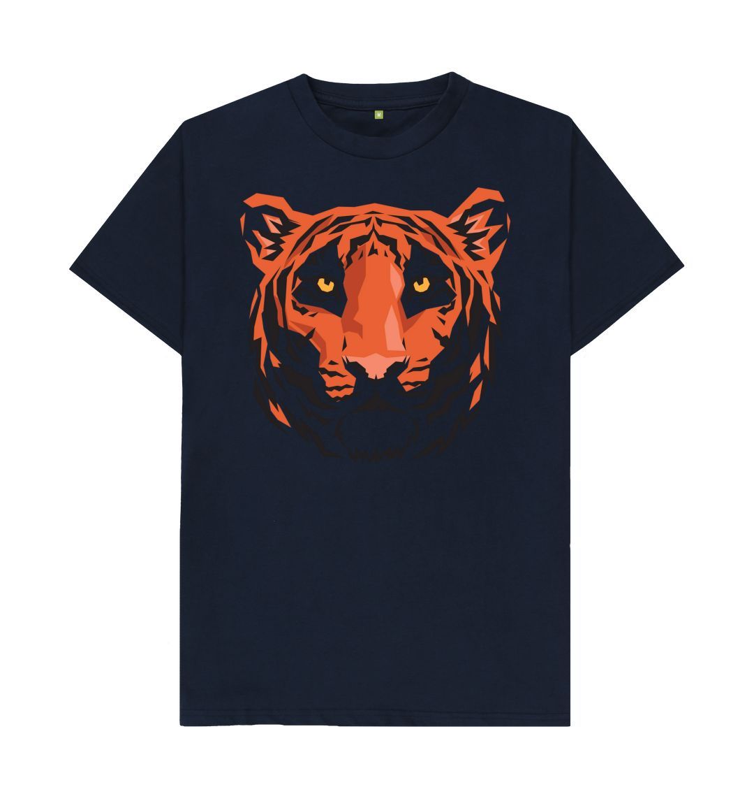 Navy Blue Unisex Tiger Head Print T-Shirts