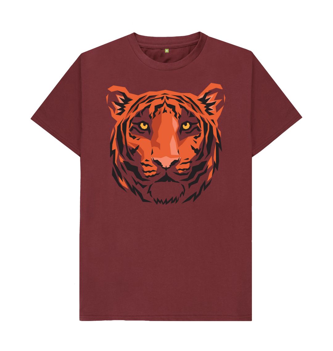 Red Wine Unisex Tiger Head Print T-Shirts