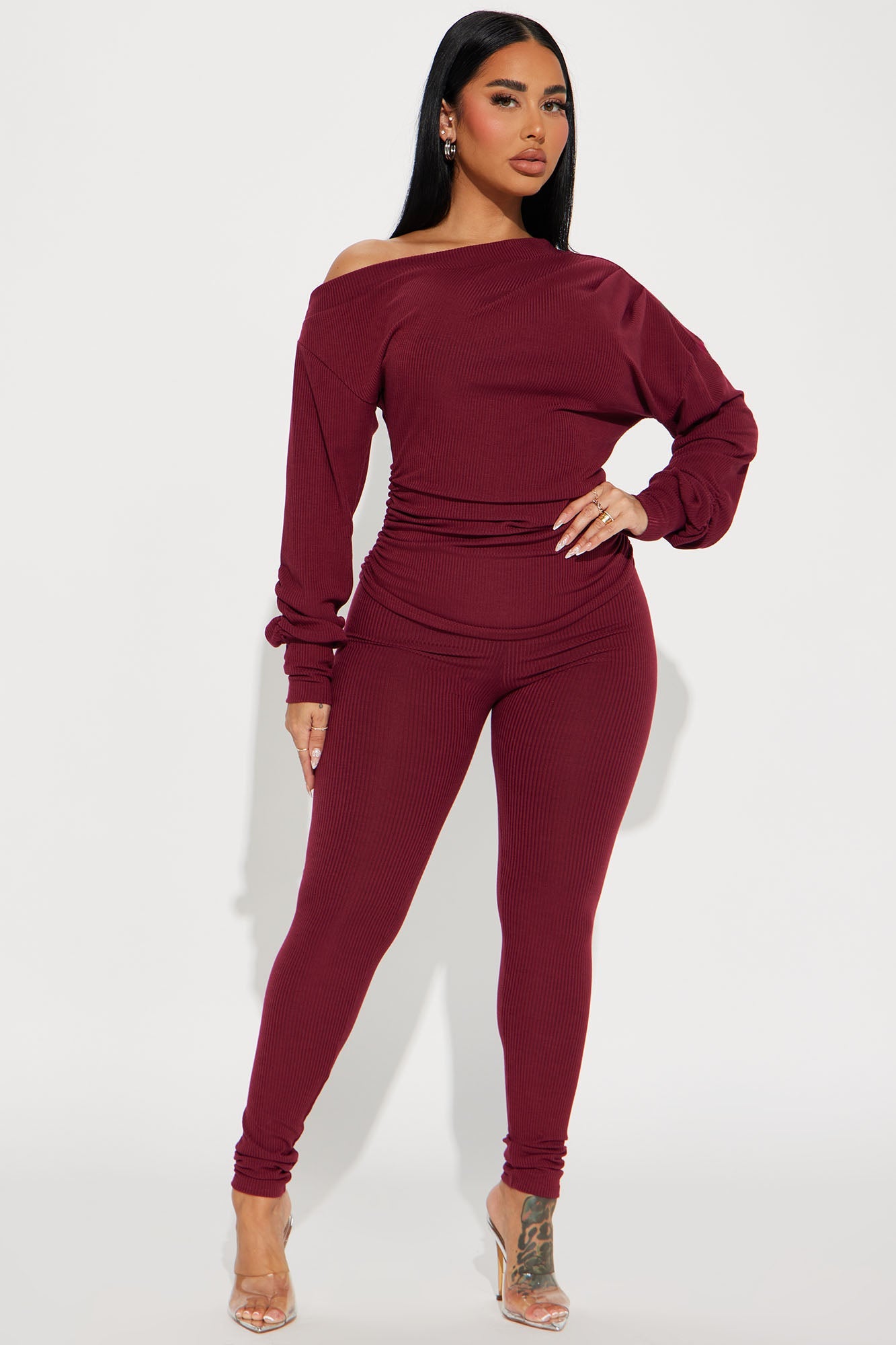 Taylor Off Shoulder Pant Set - Burgundy