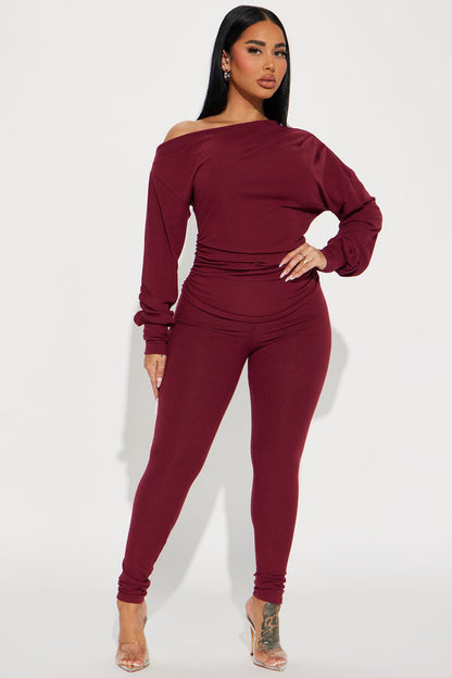 Taylor Off Shoulder Pant Set - Burgundy