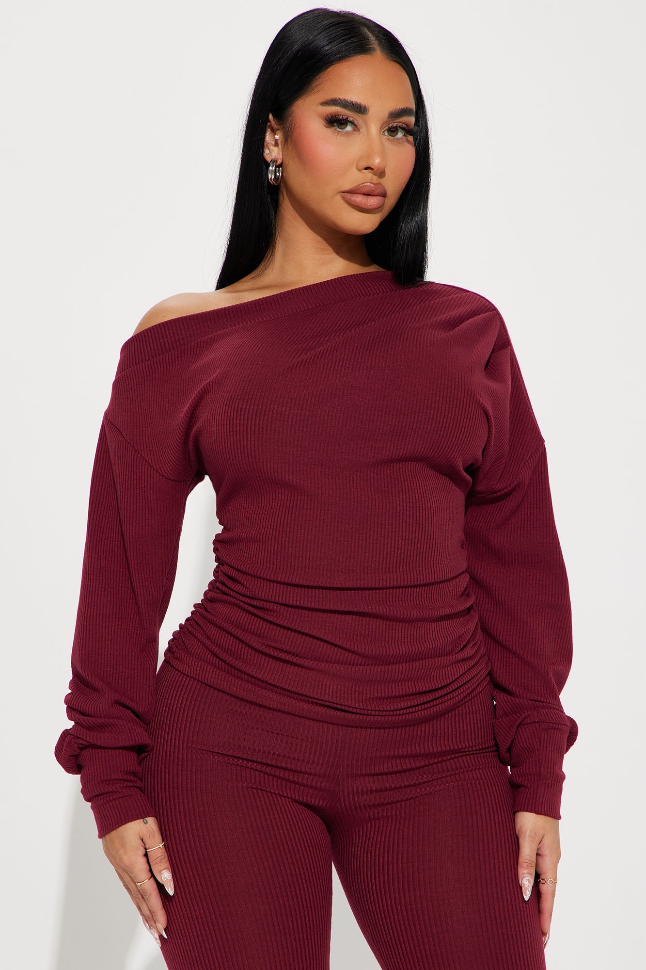 Taylor Off Shoulder Pant Set - Burgundy