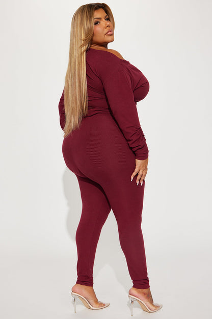 Taylor Off Shoulder Pant Set - Burgundy