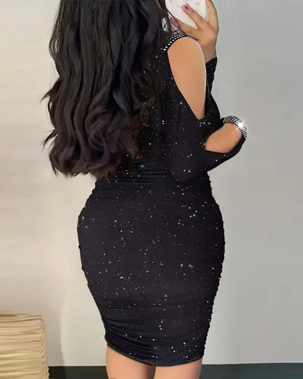 Plus Size Rhinestone Cold Shoulder Party Dress