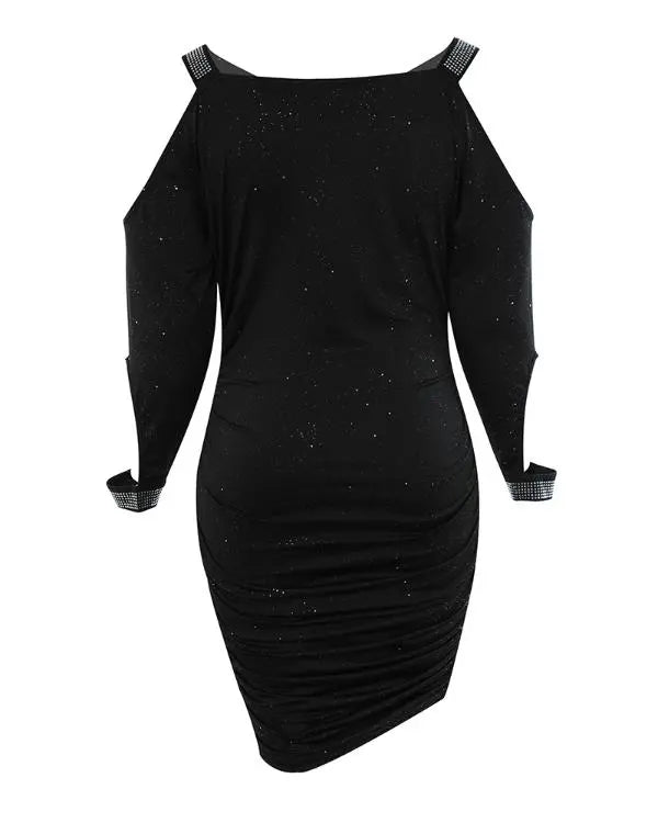 Plus Size Rhinestone Cold Shoulder Party Dress