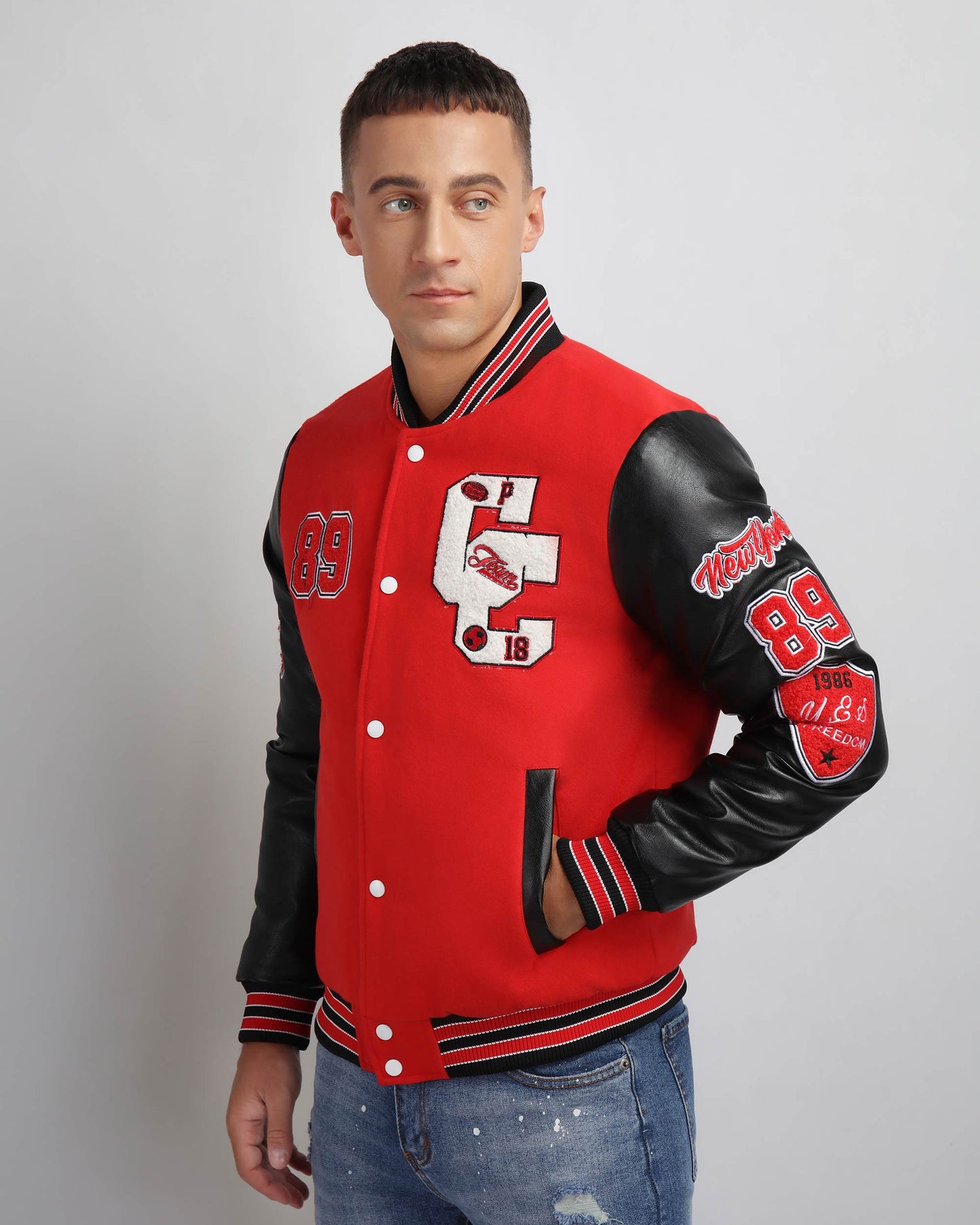 Baseball Bomber Jacket with Contrast Sleeves