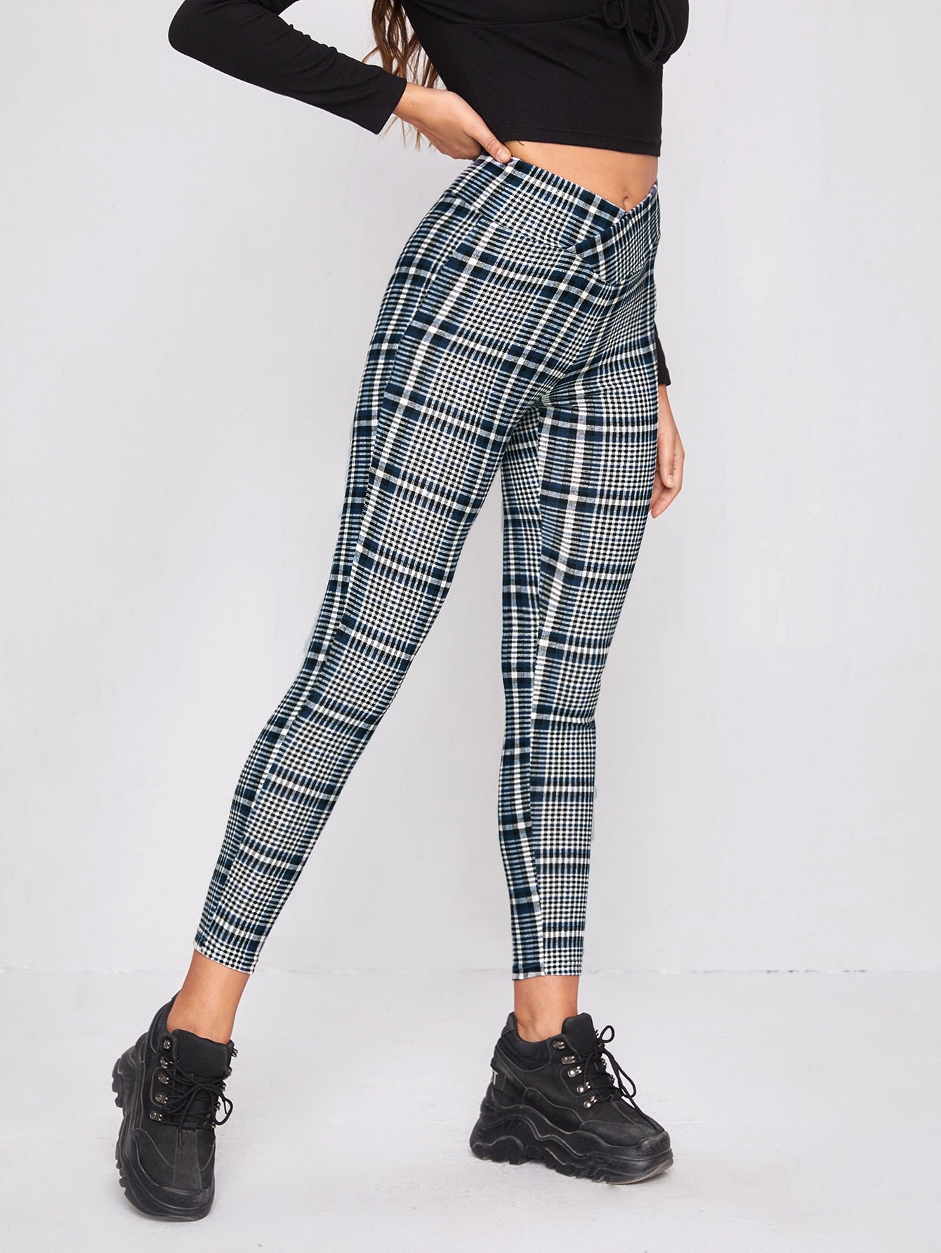 Priv Plaid Overlap Waistband Trousers