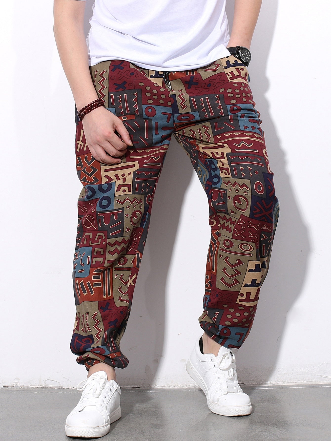 Manfinity Men Random Geo Print Pocket Side Trousers