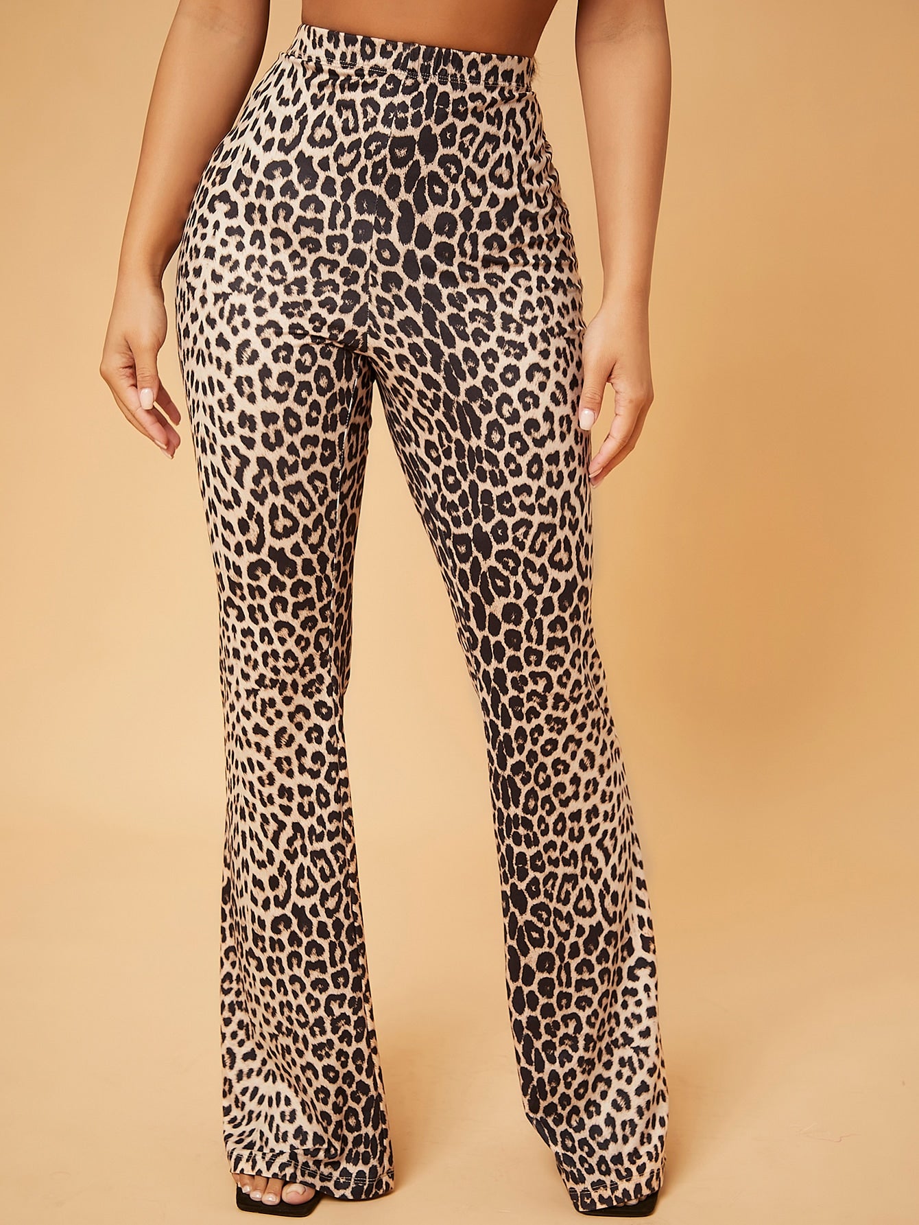 SXY High Waist Leopard Print Flared Leg Trousers