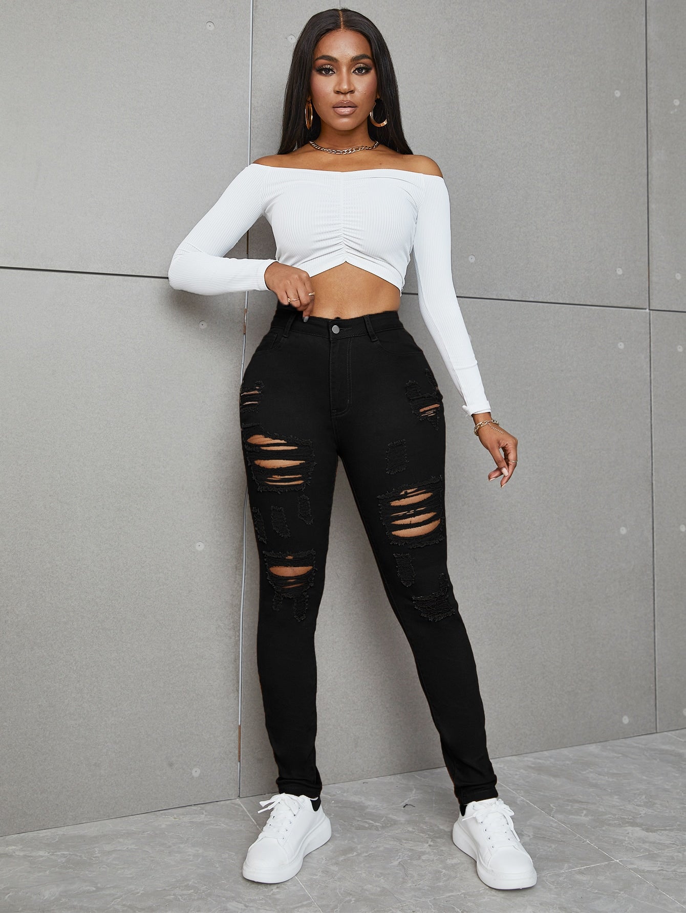 SXY High Waist Ripped Skinny Jeans