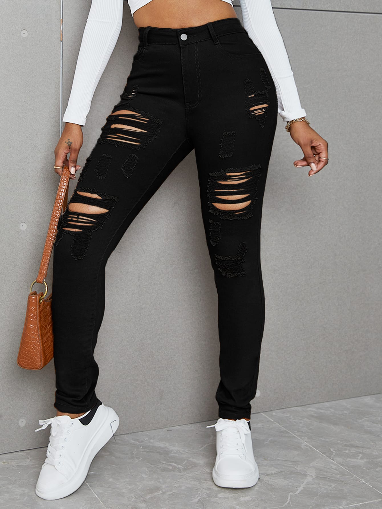 SXY High Waist Ripped Skinny Jeans