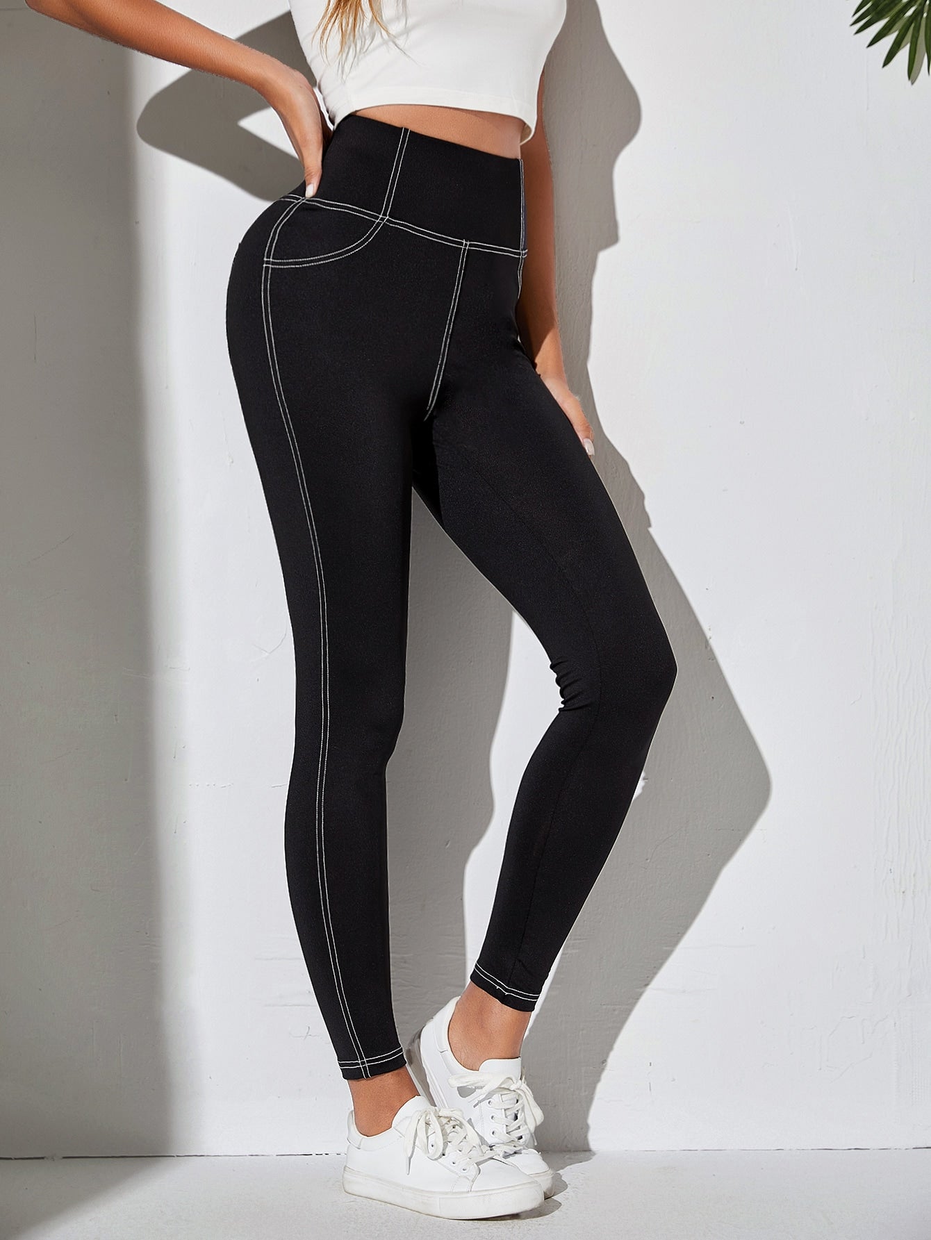 EZwear Stitch Detail Wideband Waist Leggings