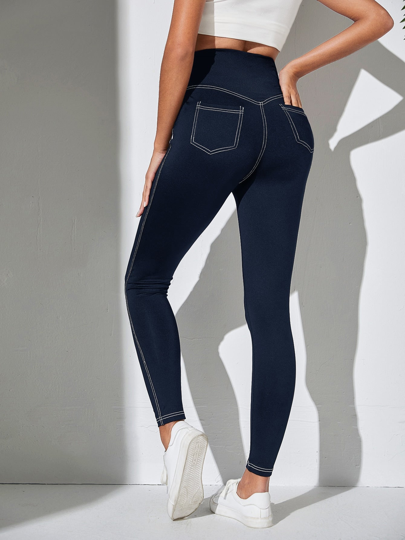 EZwear Stitch Detail Wideband Waist Leggings