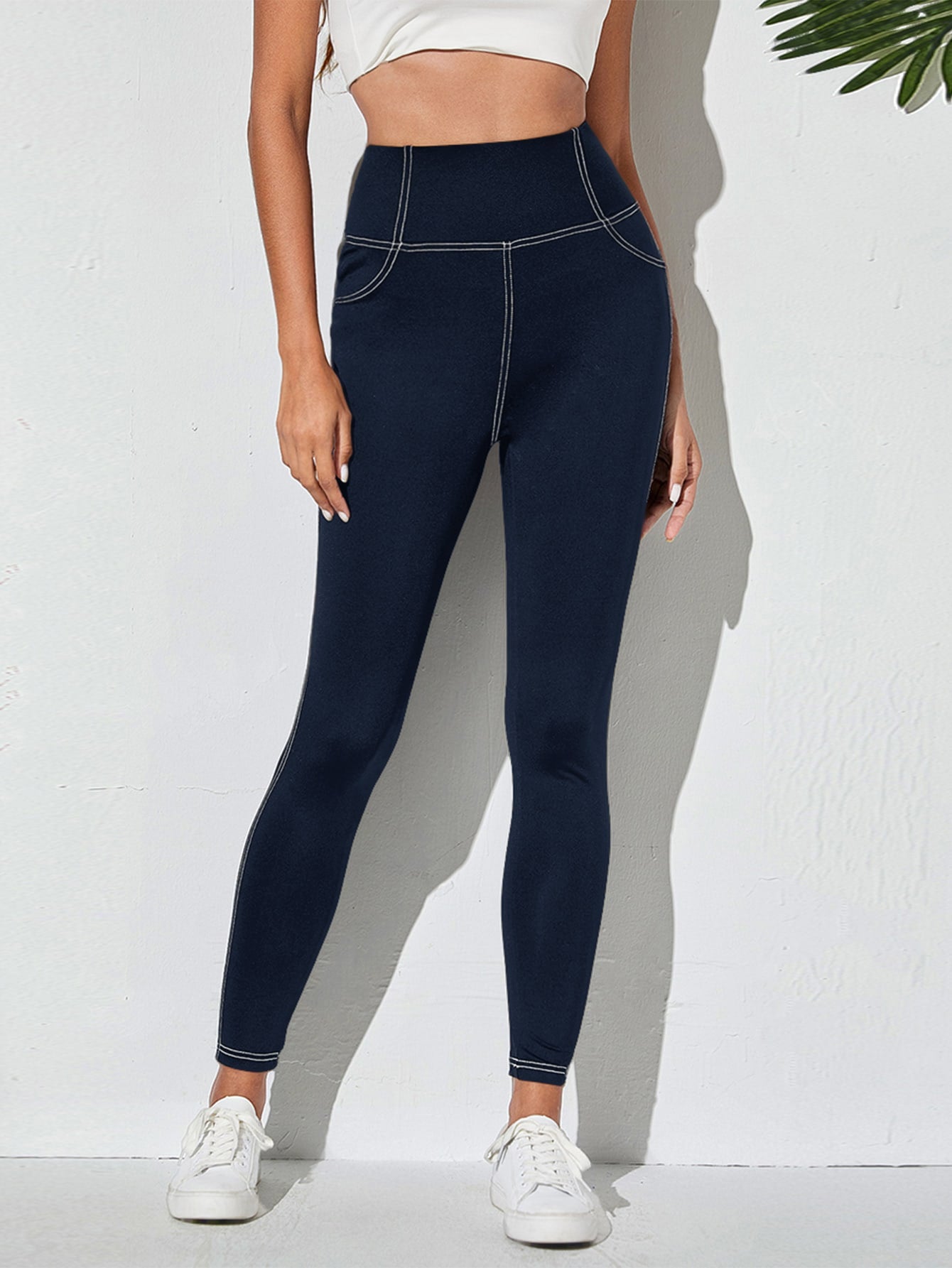 EZwear Stitch Detail Wideband Waist Leggings