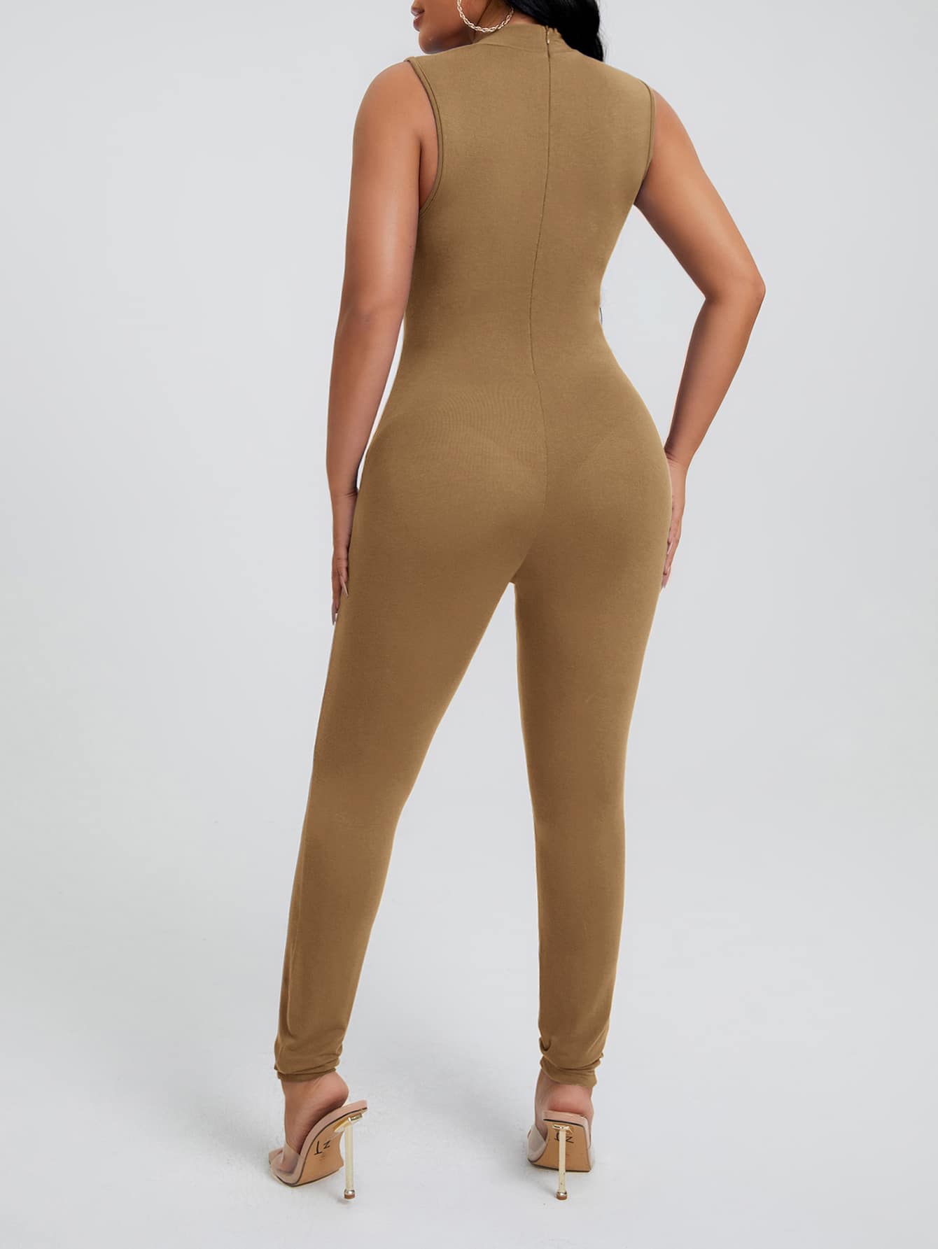 SXY Solid Mock Neck Unitard Jumpsuit