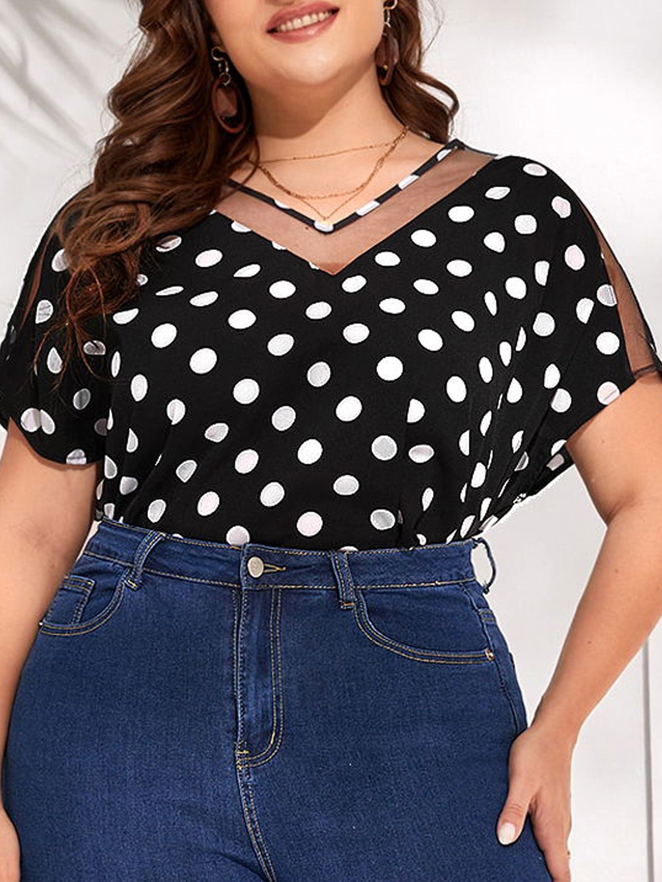 Clasi Plus Mesh Insert Polka Dot Top