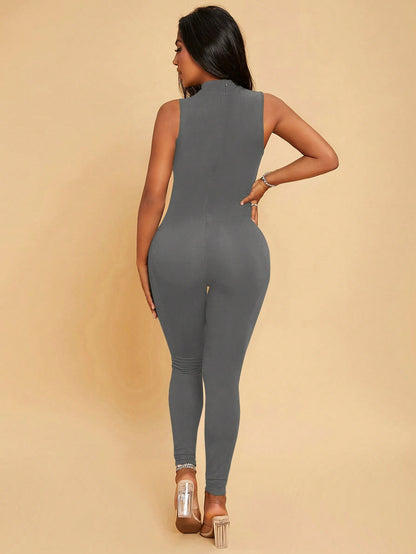 SXY – Einfarbiger Ganzanzug-Jumpsuit mit Stehkragen