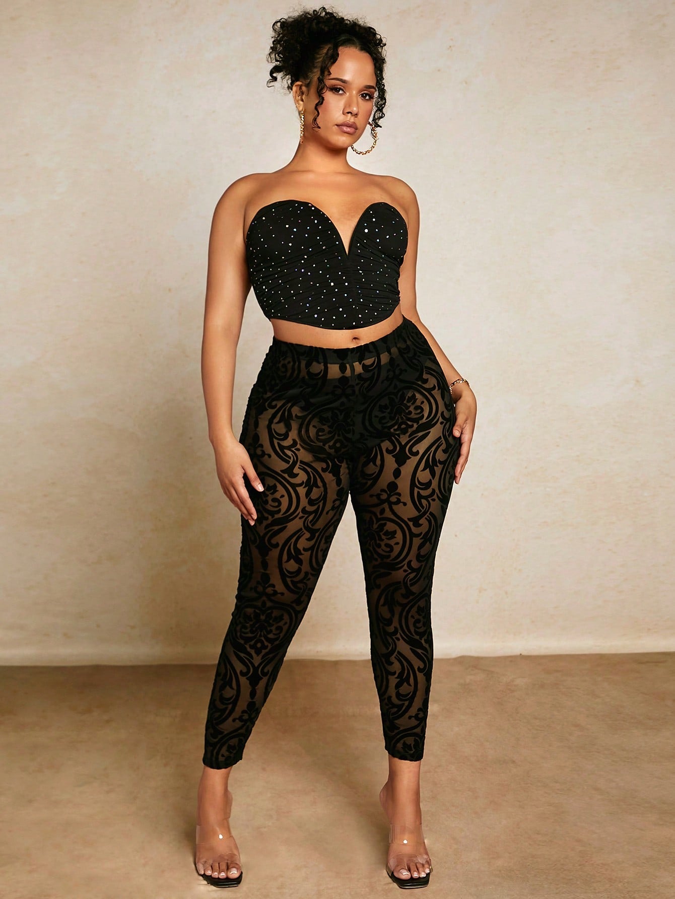 BAE Plus Floral Print Mesh Leggings Without Panty