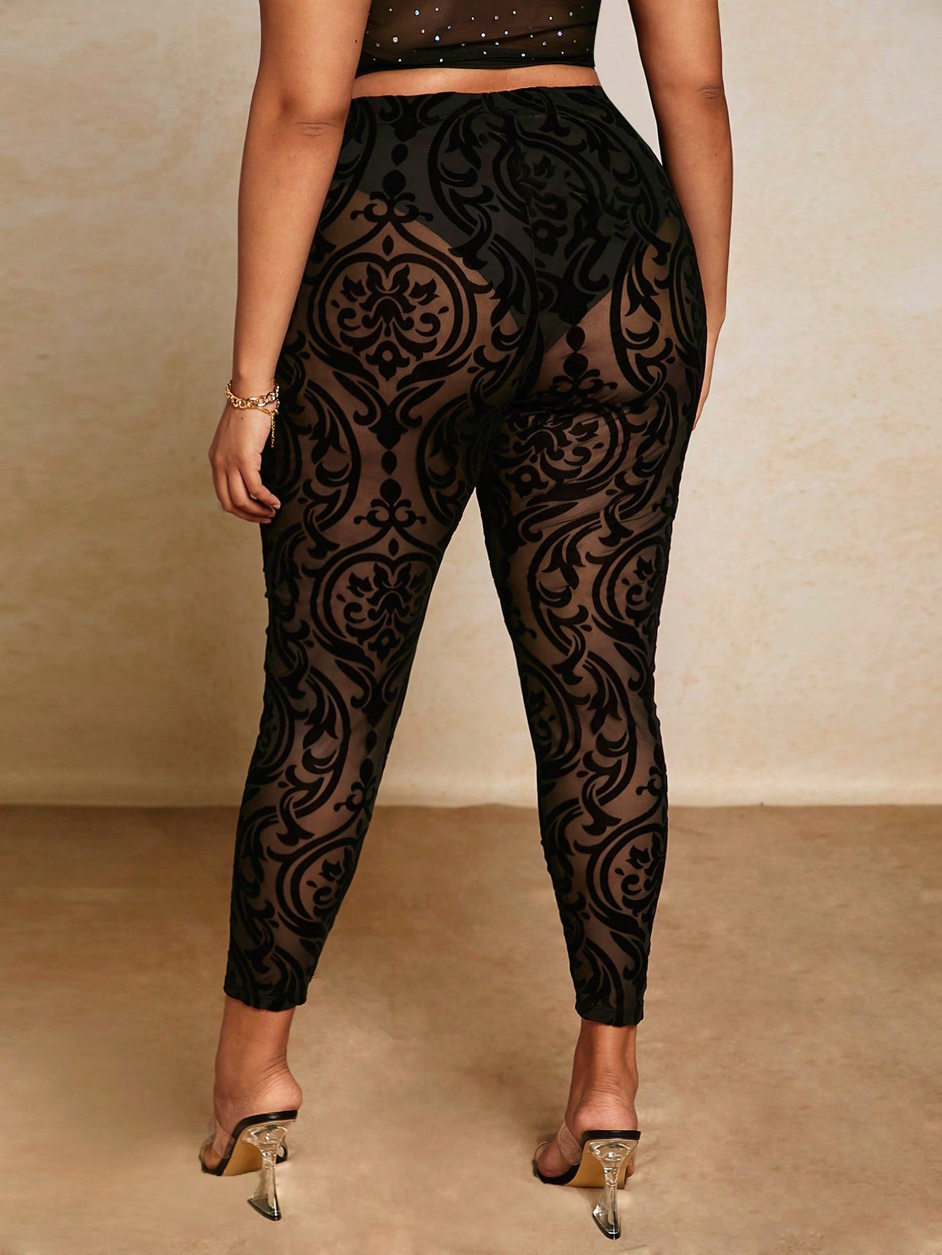 BAE Plus Floral Print Mesh Leggings Without Panty