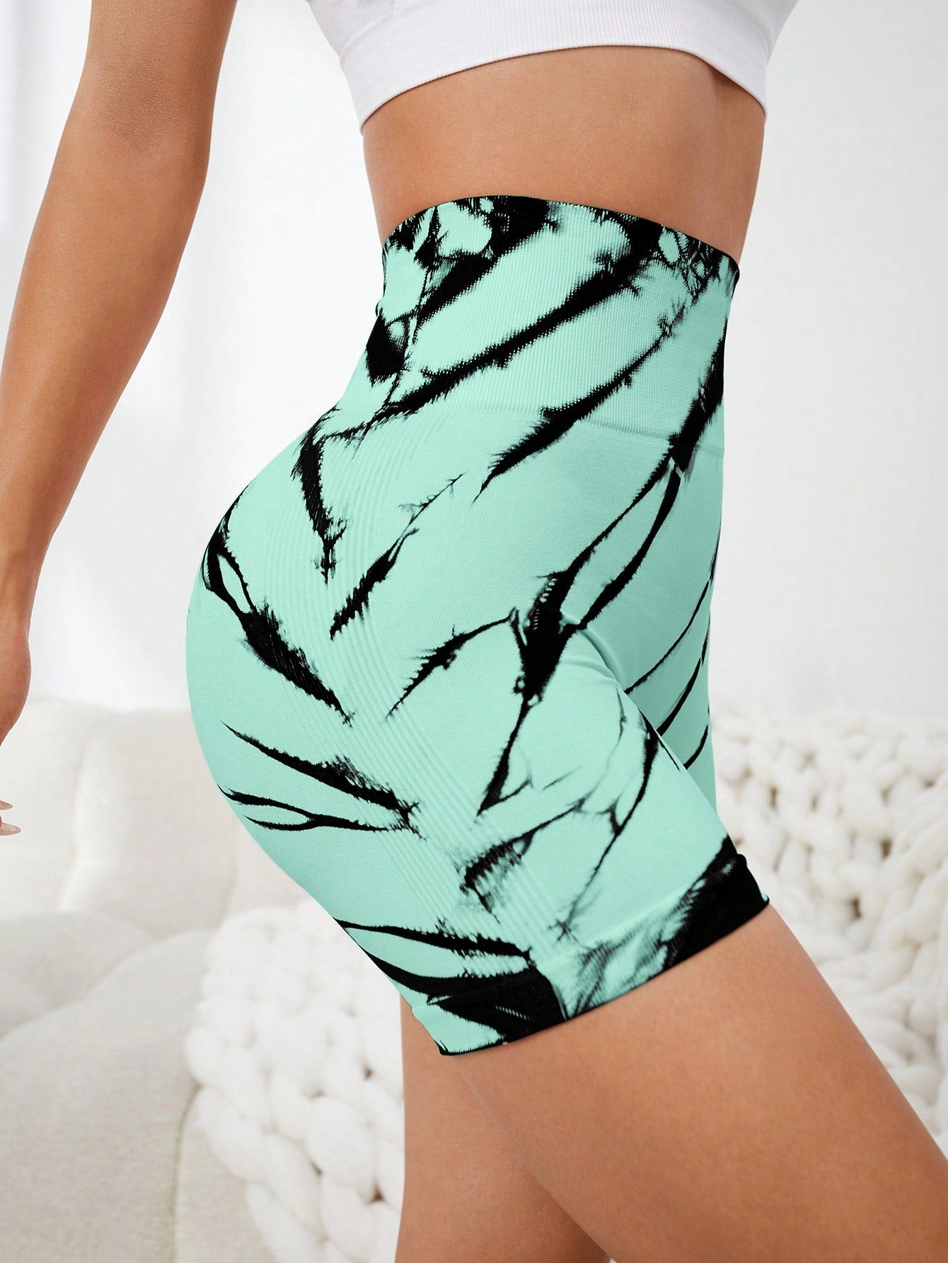 Yoga Trendy Tie Dye Wideband Waist Sports Cycling Shorts