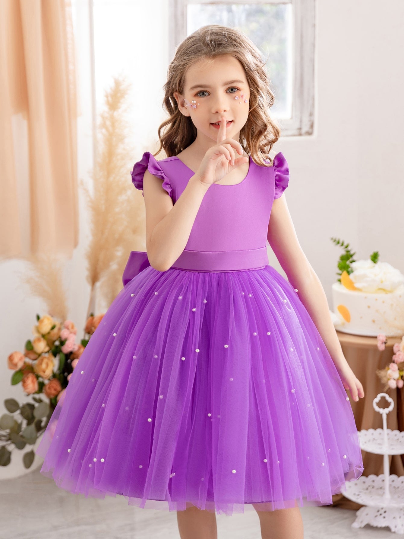 Young Girls' Butterfly Sleeve Mesh Dress With Princess Dress, Suitable For Birthday Party, Dance Party, Casual Wear, Instrumental Concert, Stage Performance