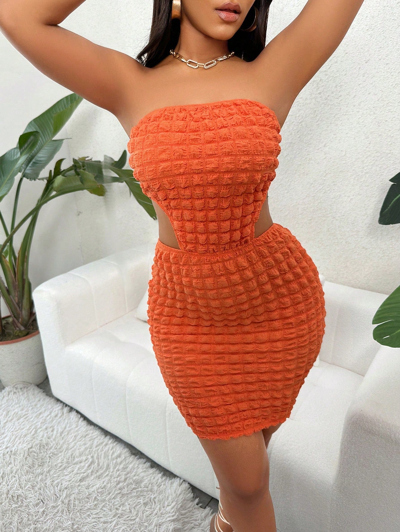 SXY Cut Out Waist Tube Bodycon Dress