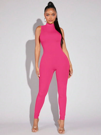 SXY – Einfarbiger Ganzanzug-Jumpsuit mit Stehkragen