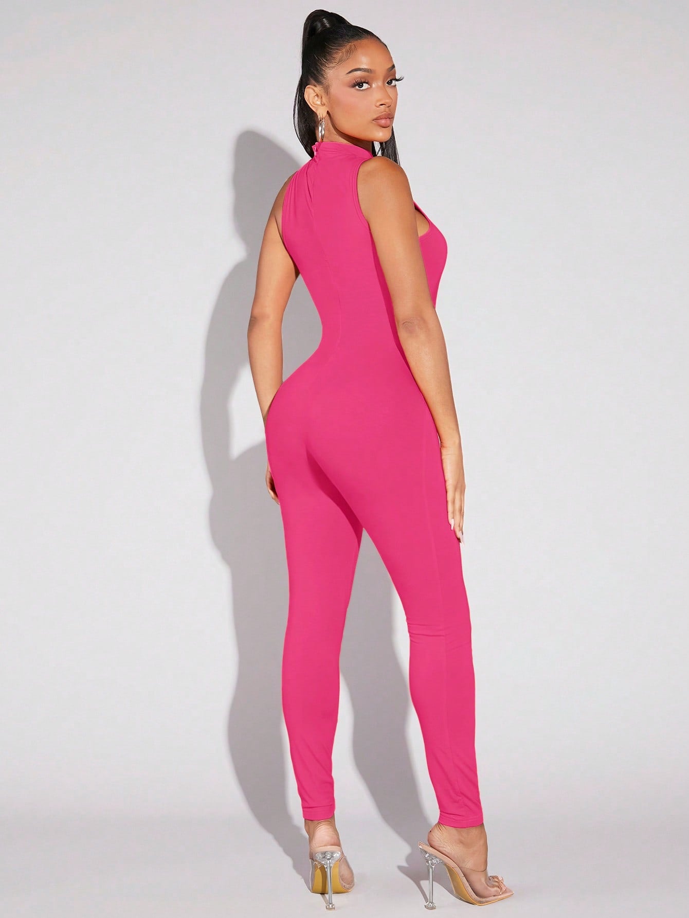 SXY Solid Mock Neck Unitard Jumpsuit