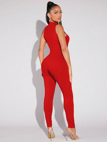 SXY – Einfarbiger Ganzanzug-Jumpsuit mit Stehkragen