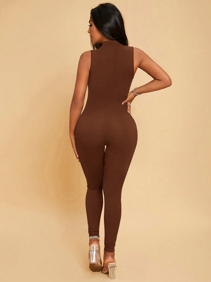 SXY – Einfarbiger Ganzanzug-Jumpsuit mit Stehkragen