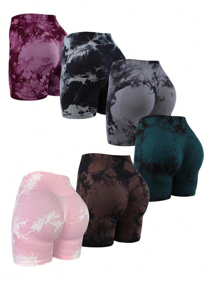 6 Stücke Sportshorts mit Batikmuster und breitem Bund