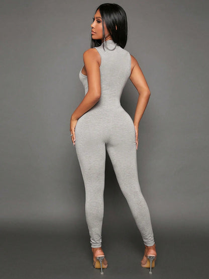 SXY – Einfarbiger Ganzanzug-Jumpsuit mit Stehkragen