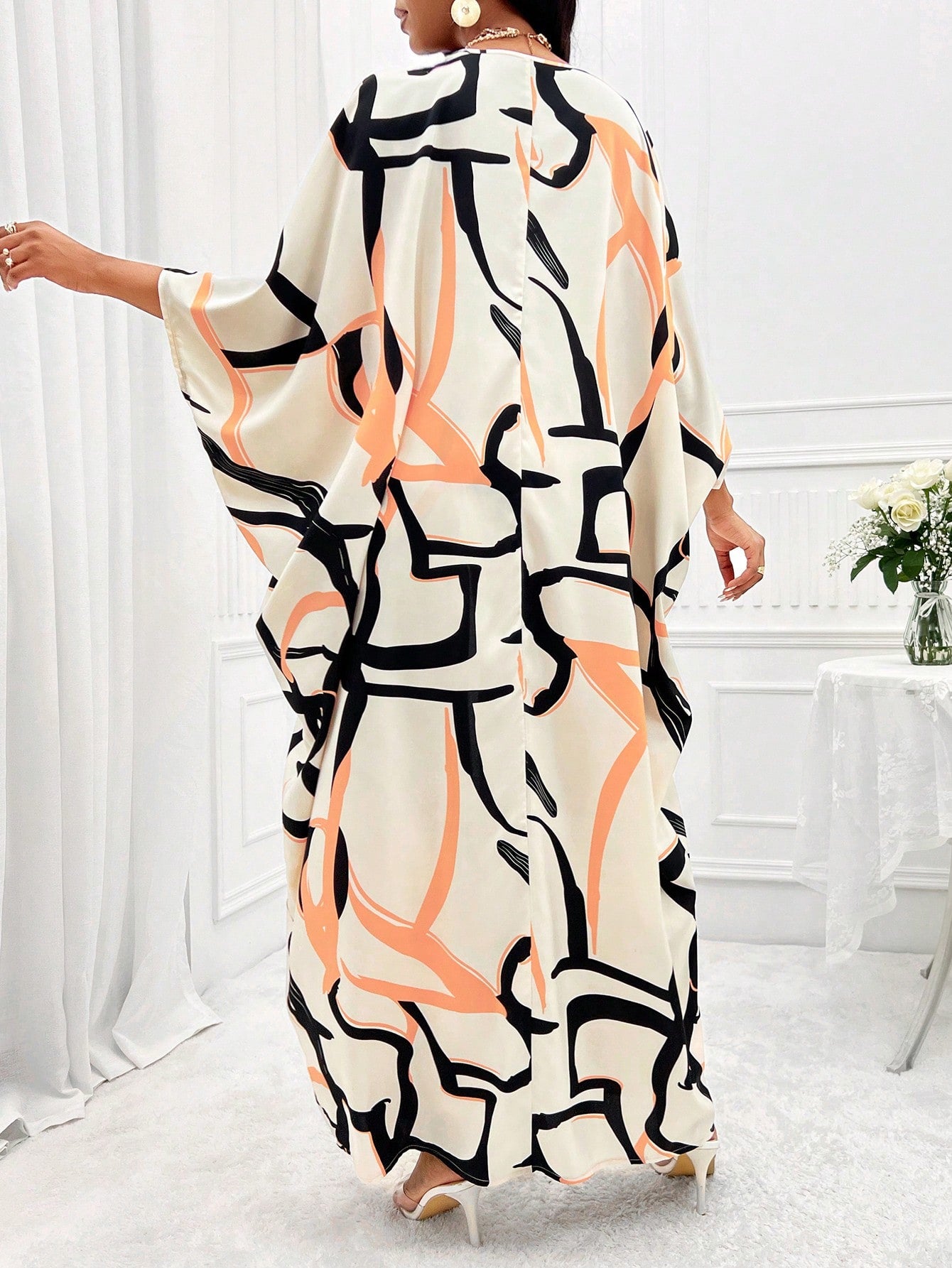 Lady Allover Print Batwing Sleeve Dress & Pants