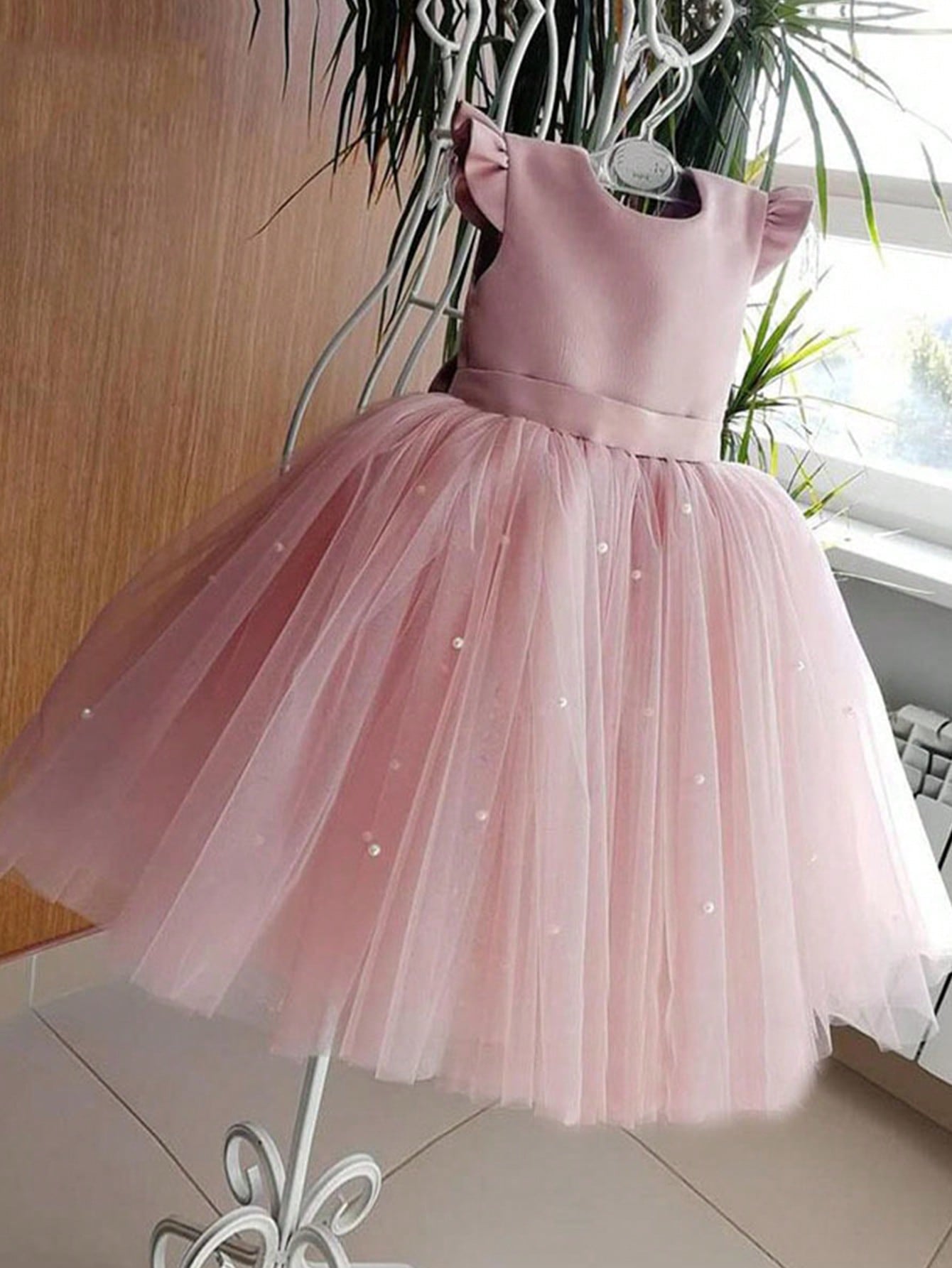 Young Girls' Butterfly Sleeve Mesh Dress With Princess Dress, Suitable For Birthday Party, Dance Party, Casual Wear, Instrumental Concert, Stage Performance