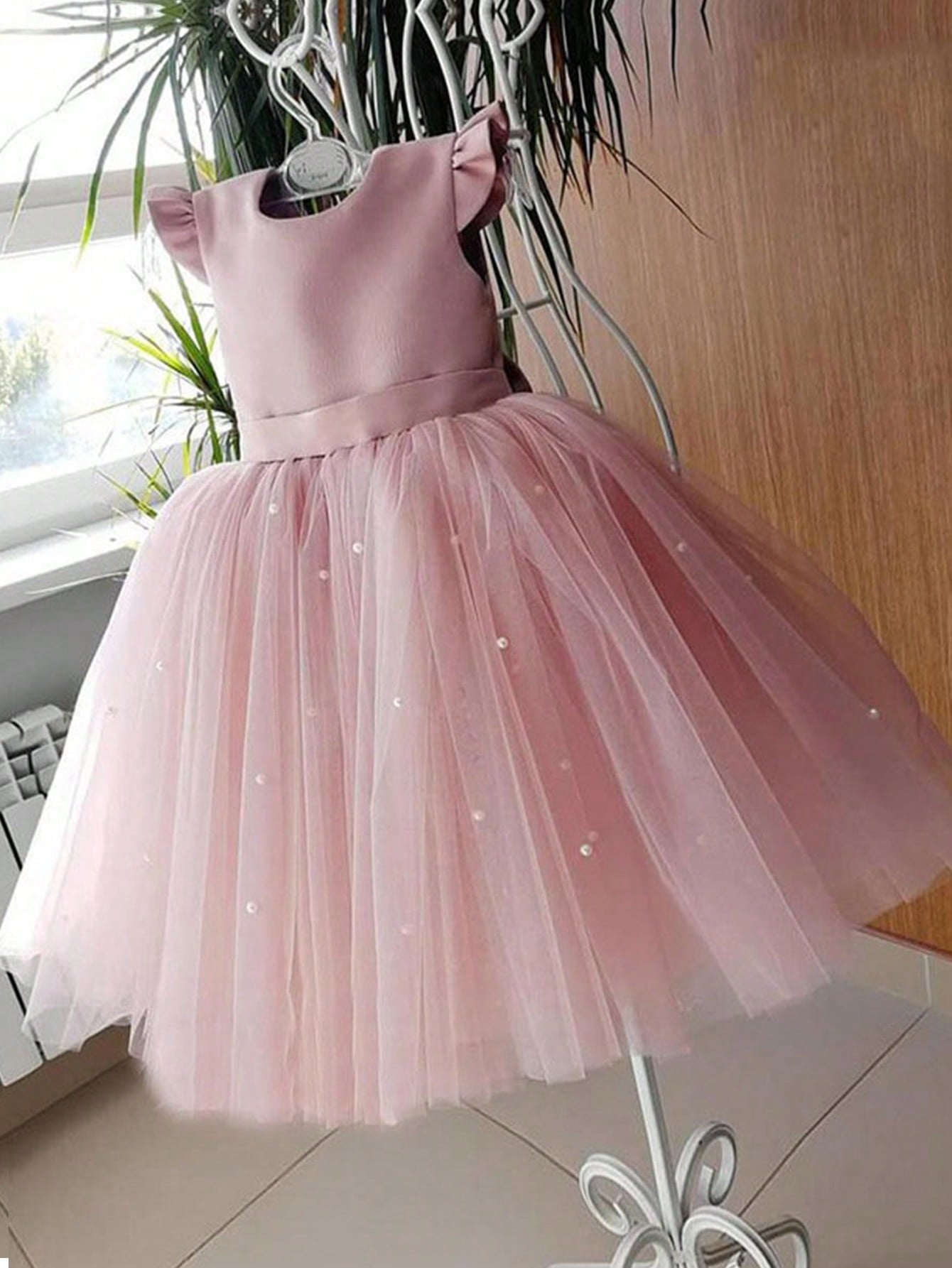 Young Girls' Butterfly Sleeve Mesh Dress With Princess Dress, Suitable For Birthday Party, Dance Party, Casual Wear, Instrumental Concert, Stage Performance