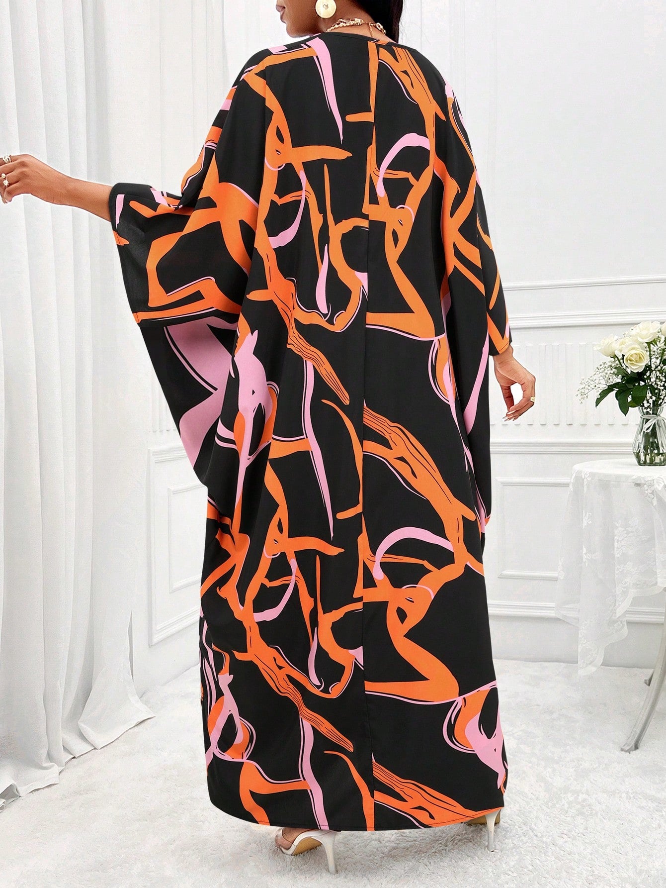 Lady Allover Print Batwing Sleeve Dress & Pants