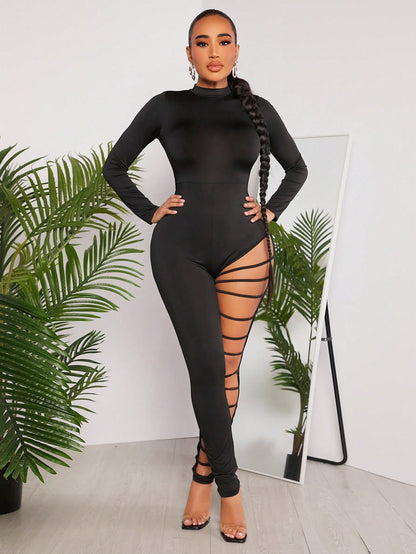 SXY Sexy Skinny Jumpsuit für Damen im Neujahrs-Look mit ausgehöhltem Design