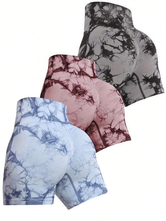 3pcs Tie-dye Yoga Shorts