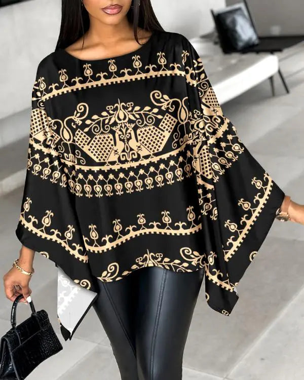 Tribal Print Batwing Sleeve Top