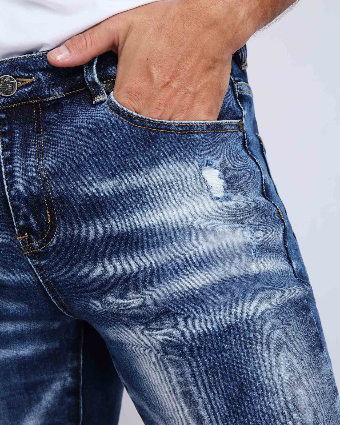 Slim Fit Washed Ripped Blue Jeans (Accessories random)