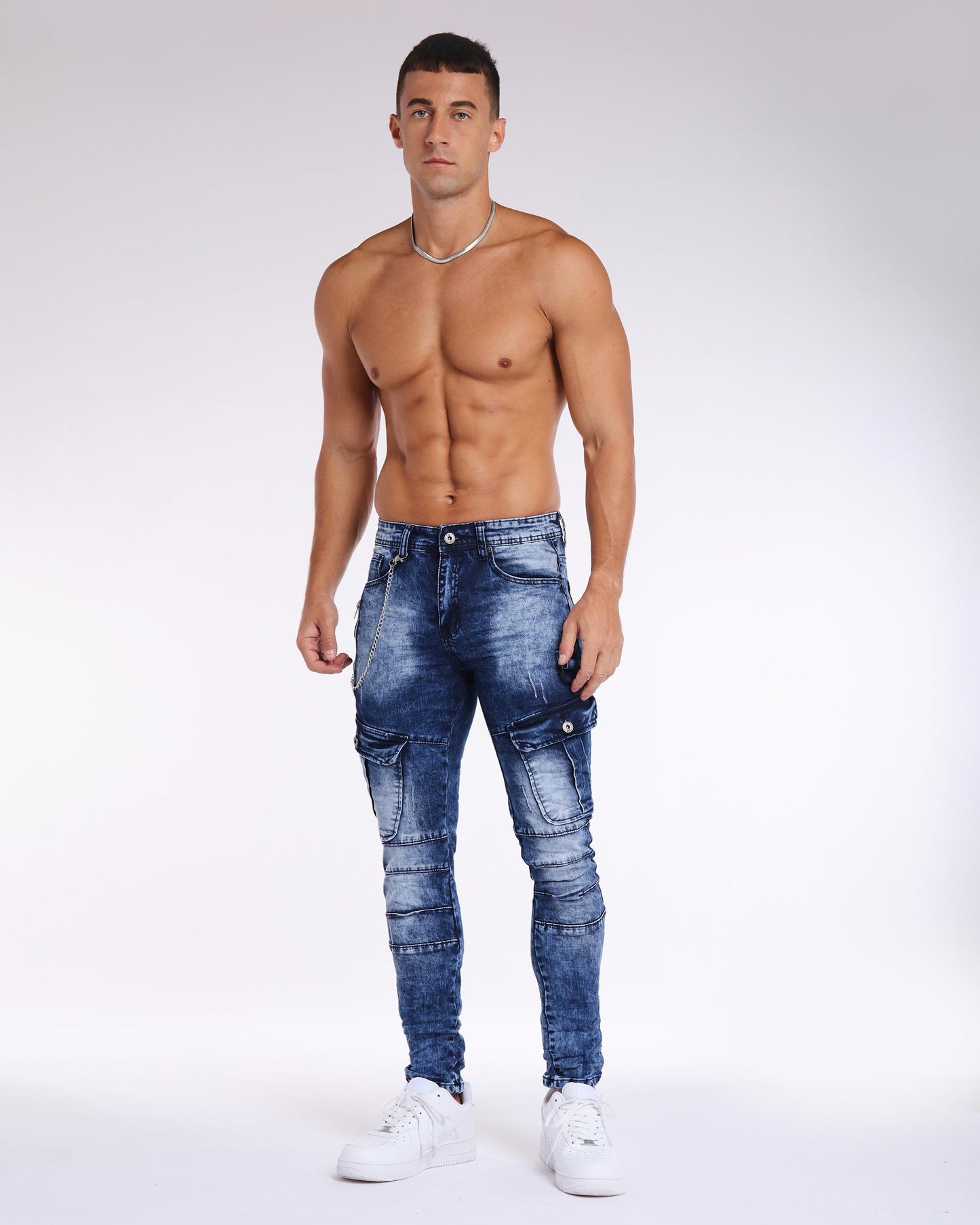 Dark Wash Workwear Slim Fit Blue Jeans