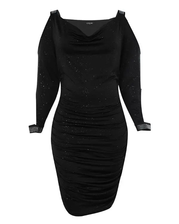 Plus Size Rhinestone Cold Shoulder Party Dress