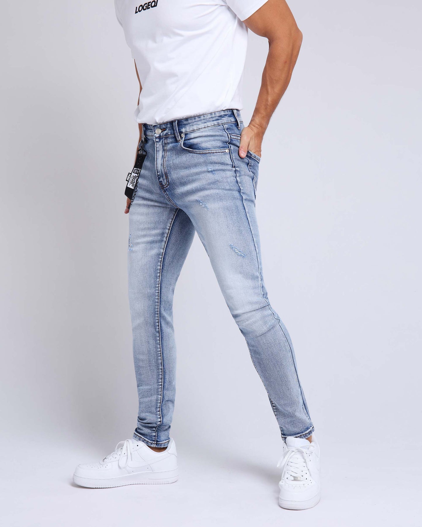 Casual Cat Whisker Slim Fit Blue Ripped Jeans