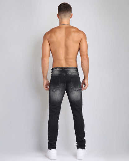 Street Art Chic zerrissene schwarze Jeans mit Graffiti-Farbzeichnung 