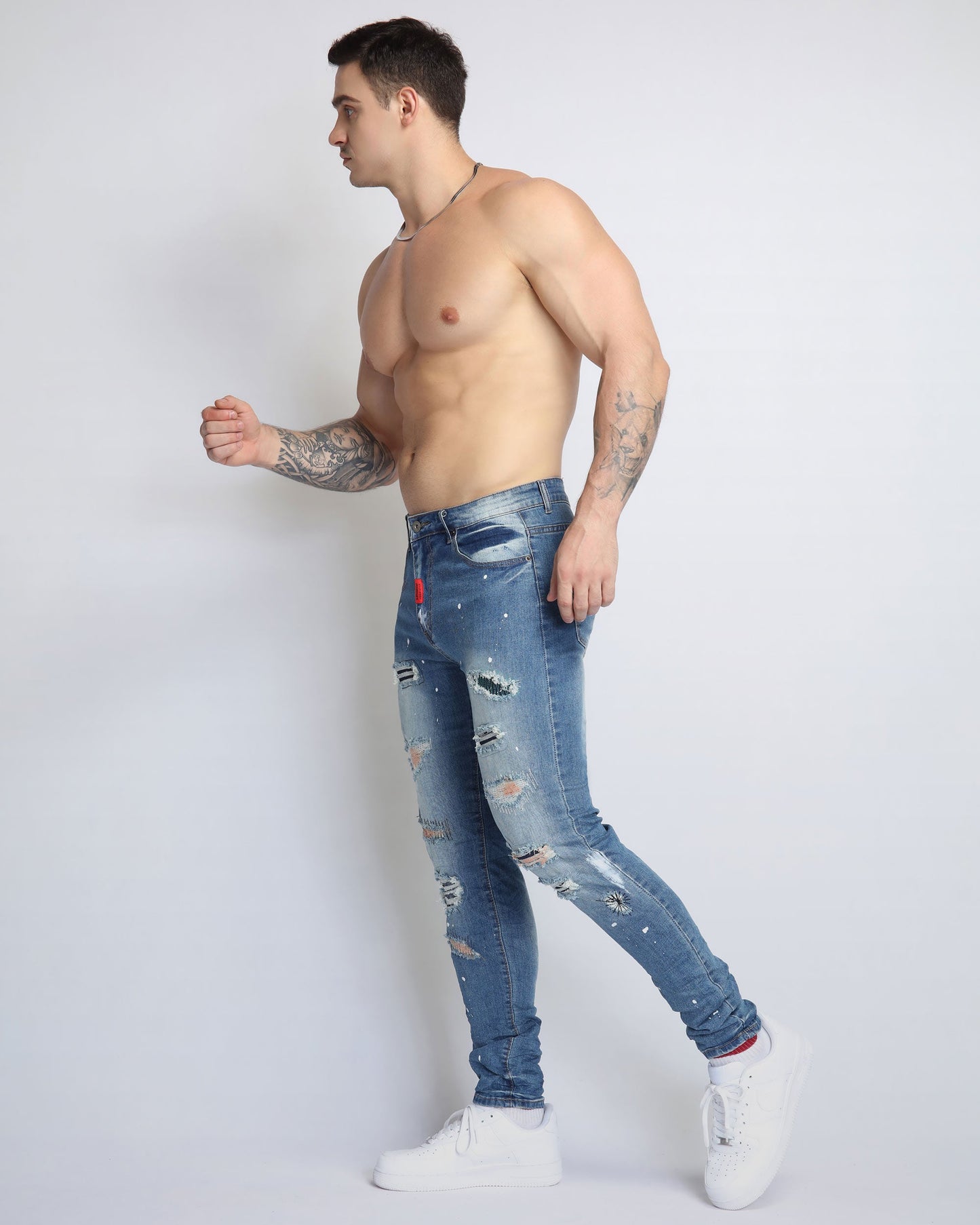 Medium Wash Distressed Ripped Blue Jeans