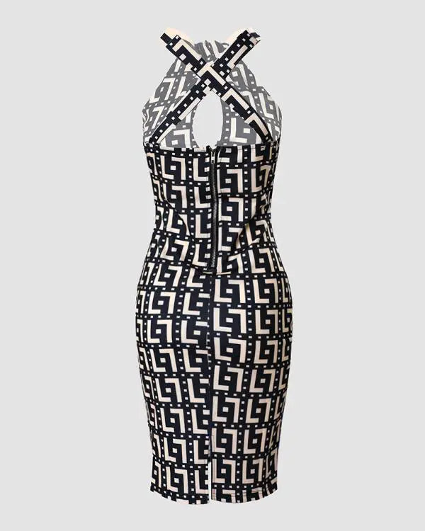 Geometric Print Sleeveless Party Dress